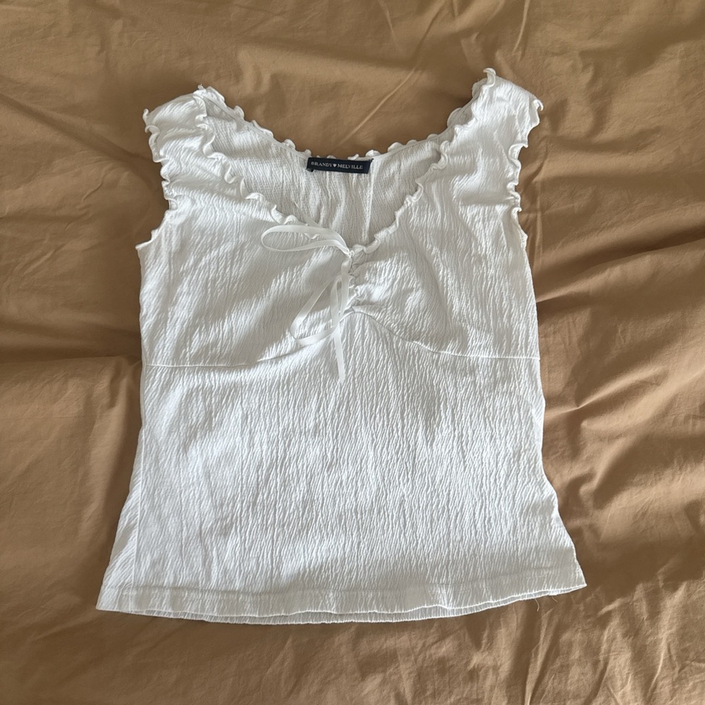 brandy melville white ruffle ruched tank top blouse